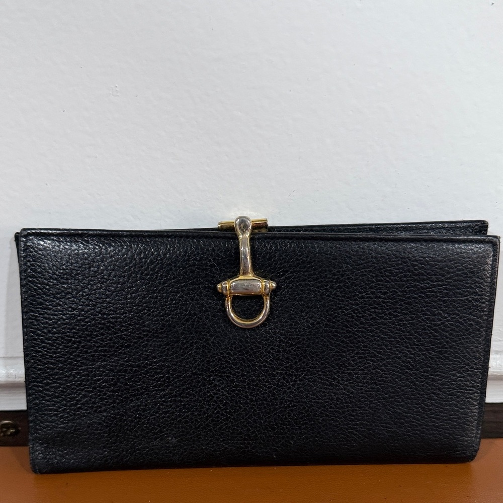 St Thomas Black Leather Wallet with gold clasp